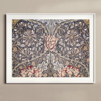 Honeysuckle - William Morris Floral Art Print / Canvas, 16x12’’ / 41x31cm / White Frame / Matboard, Posters Prints & Visual Artwork, Toby