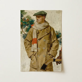Vintage-style Canvas Print Man Tan Coat Green Cap Joseph Christian Leyendecker, Created, Kuppenheimer Ad Illustration, Artist’s Idealized