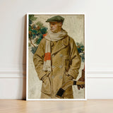Framed Vintage-style Painting Young Man Green Cap Beige Joseph Christian Leyendecker, Created, Kuppenheimer Ad Illustration, Artist’s