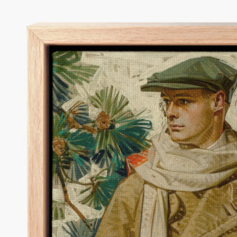 Framed Artwork Man Green Cap Beige Coat Surrounded Joseph Christian Leyendecker, Created, Kuppenheimer Ad Illustration, Artist’s Idealized