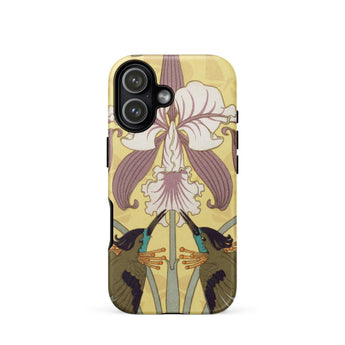 Hummingbirds and Orchids - Maurice Pillard Verneuil Iphone Case 17 / Matte Yellow Floral Phone Case Purple White Flowers Black Maurice