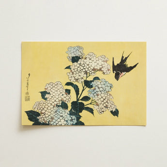 Hydrangea & Swallow - Hokusai Ukiyo-e Woodblock Art Print / Canvas, 18x12’’ / 46x31cm / Unframed / no Border, Posters Prints Visual