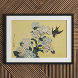 Hydrangea & Swallow - Hokusai Ukiyo-e Woodblock Art Print / Canvas, Ukiyo-e Woodblock Print, Mesmerizing Ukiyo-e Woodblock, Intertwines