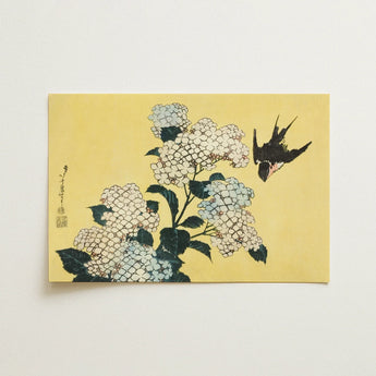 Hydrangea & Swallow - Hokusai Ukiyo-e Woodblock Art Print / Canvas, Ukiyo-e Woodblock Print, Mesmerizing Ukiyo-e Woodblock, Intertwines
