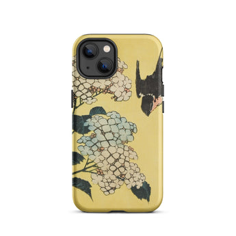 Hydrangea & Swallow - Hokusai Woodblock Art Iphone Case, 13 / Matte, Yellow Phone Case Floral Design