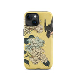 Hydrangea & Swallow - Hokusai Woodblock Art Iphone Case, 15 / Matte, Yellow Phone Case Floral Bird Design