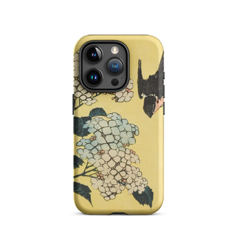 Hydrangea & Swallow - Hokusai Woodblock Art Iphone Case, 15 Pro / Matte, Floral Patterned Phone Case