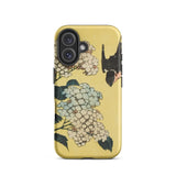 Hydrangea & Swallow - Hokusai Woodblock Art Iphone Case, 16 / Matte, Yellow Phone Case Floral Bird Design