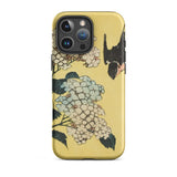 Hydrangea & Swallow - Hokusai Woodblock Art Iphone Case, 16 Pro Max / Matte, Yellow Phone Case Floral Bird Design