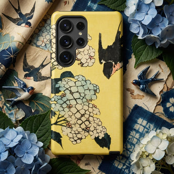 Hydrangea & Swallow - Hokusai Woodblock Art Phone Case, Mobile Cases, Toby Leon