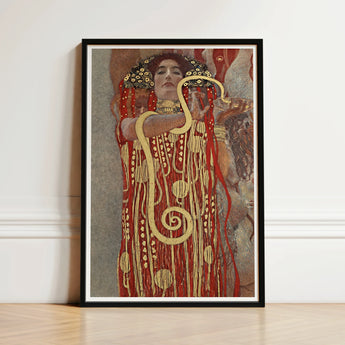 Framed Art Print Woman Ornate Red Gold Gown Gustav Klimt’s Hygieia, Medicine Ceiling Painting, Greek Goddess