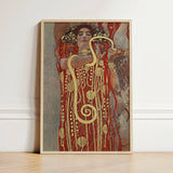 Framed Art Print Woman Ornate Red Gold Gown Gustav Klimt’s Hygieia, Medicine Ceiling Painting, Greek Goddess