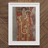 Hygieia - Gustav Klimt Ancient Goddess Art Print / Canvas Framed Woman Ornate Red Gold Gown Klimt’s, Medicine Ceiling Painting, Greek Prints