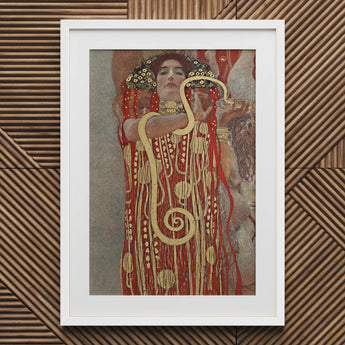 Hygieia - Gustav Klimt Ancient Goddess Art Print / Canvas Framed Woman Ornate Red Gold Gown Klimt’s, Medicine Ceiling Painting, Greek Prints