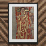 Hygieia - Gustav Klimt Ancient Goddess Art Print / Canvas Framed Woman Ornate Red Gold Gown Klimt’s, Medicine Ceiling Painting, Greek Prints