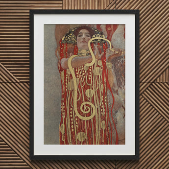 Hygieia - Gustav Klimt Ancient Goddess Art Print / Canvas Framed Woman Ornate Red Gold Gown Klimt’s, Medicine Ceiling Painting, Greek Prints