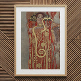 Hygieia - Gustav Klimt Ancient Goddess Art Print / Canvas Framed Woman Ornate Red Gold Gown Klimt’s, Medicine Ceiling Painting, Greek Prints
