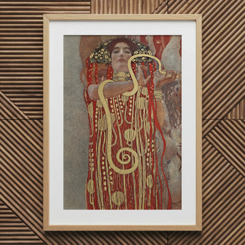 Hygieia - Gustav Klimt Ancient Goddess Art Print / Canvas Framed Woman Ornate Red Gold Gown Klimt’s, Medicine Ceiling Painting, Greek Prints