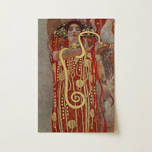 Hygieia - Gustav Klimt Ancient Goddess Art Print / Canvas Rectangular Woman Ornate Red Gold Gown Klimt’s, Medicine Ceiling Painting, Greek
