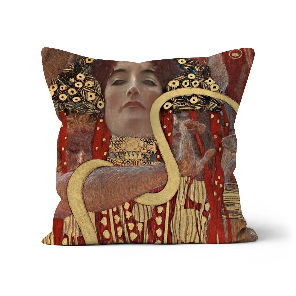 Hygieia - Gustav Klimt Cushion - Decorative Throw Pillow - Linen / 18’x18’ - Throw Pillows - Aesthetic Art