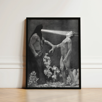 Hypnosis - Sascha Schneider Art Print / Canvas Black-framed Black-and-white Artwork Two Figures Dramatic Classical-style Scene Hypnotist