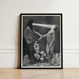 Hypnosis - Sascha Schneider Art Print / Canvas Black-framed Black-and-white Dramatic Scene Two Figures Hypnotist Exudes Sculptural,