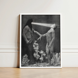Hypnosis - Sascha Schneider Art Print / Canvas Black-and-white Framed Artwork Two Figures Dramatic Scene Enclosed Hypnotist Exudes