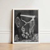 Hypnosis - Sascha Schneider Art Print / Canvas Black-and-white Framed Artwork Dramatic Scene Two Figures Light Hypnotist Exudes Sculptural,