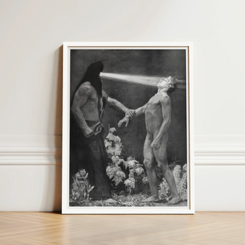 Hypnosis - Sascha Schneider Art Print / Canvas Black-and-white Framed Artwork Dramatic Scene Two Figures Light Hypnotist Exudes Sculptural,