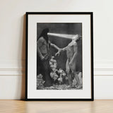 Hypnosis - Sascha Schneider Art Print / Canvas Black-framed Artwork Monochrome Illustration Two Figures Allegorical Scene Hypnotist Exudes