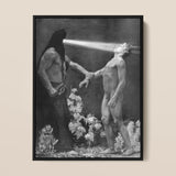 Hypnosis - Sascha Schneider Art Print / Canvas Black-framed Monochrome Artwork Two Figures Dramatic Chiaroscuro Style Hypnotist Exudes