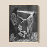 Hypnosis - Sascha Schneider Art Print / Canvas Black-and-white Framed Artwork Dramatic Scene Two Figures Flashlight Hypnotist Exudes