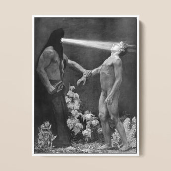 Hypnosis - Sascha Schneider Art Print / Canvas Black-and-white Framed Artwork Dramatic Scene Two Figures Light Hypnotist Exudes Sculptural,