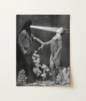 Black-and-white Framed Artwork Two Figures Dramatic Chiaroscuro Style Hypnotist Exudes Sculptural, Sascha Schneider Art Print, Invisible