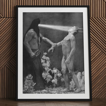 Hypnosis - Sascha Schneider Art Print / Canvas Framed Black White Fine Hooded Figure Hypnotist Exudes Sculptural, Invisible Current,