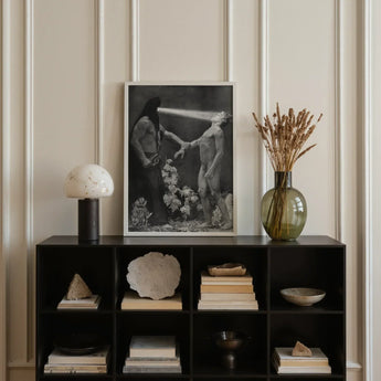 Hypnosis - Sascha Schneider Art Print / Canvas Sleek Black Cube Unit Open Compartments Books Decorative Hypnotist Exudes Sculptural,