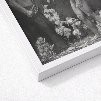 Hypnosis - Sascha Schneider Art Print / Canvas White Framed Black Artwork Classical Figures Amidst Foliage Hypnotist Exudes Sculptural,