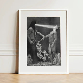 Hypnosis - Sascha Schneider Art Print / Canvas White-framed Black-and-white Two Figures Dramatic Scene Hypnotist Exudes Sculptural,