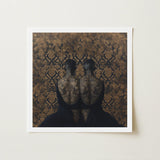 Ibeji - Black Gay Victorian Twins Art Print / Canvas Square-framed Artwork Two Figures Intricate Gold-toned Floral Patterns Yoruba Meeting,
