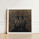 Framed Artwork Two Silhouetted Figures Intricate Ornate Patterns Yoruba Ibeji Meeting, Victorian Twins Art, Matched Reliquaries