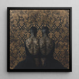 Ibeji - Black Gay Victorian Twins Art Print / Canvas Black-framed Artwork Two Silhouetted Figures Intricate Gold Dark Yoruba Meeting,