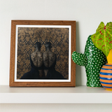 Ibeji - Black Gay Victorian Twins Art Print / Canvas Framed Black White Photograph Silhouettes Patterned Wallpaper Background Yoruba Ibeji