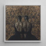 Ibeji - Black Gay Victorian Twins Art Print / Canvas Square-framed Artwork Two Dark Silhouetted Figures Intricate Gold Yoruba Meeting,