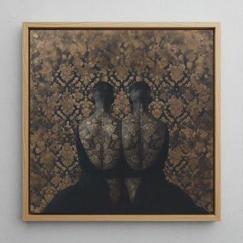 Ibeji - Black Gay Victorian Twins Art Print / Canvas Square-framed Painting Two Dark Silhouetted Figures Intricate Gold Yoruba Meeting,