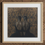Ibeji - Black Gay Victorian Twins Art Print / Canvas Wooden Framed Artwork Floral Pattern Two Silhouetted Figures Yoruba Meeting, Matched