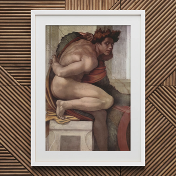 Ignudo - Michelangelo Divine Male Art Print / Toile, 20x30’’ / 51x76cm / Cadre blanc / Passe-partout, Affiches, estampes & œuvres d’art visuel, Toby Leon
