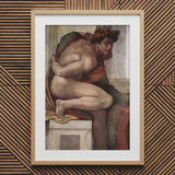 Ignudo - Michelangelo Divine Male Art Print / Toile, 20x30’’ / 51x76cm / Cadre naturel / Passe-partout, Affiches, estampes & œuvres d’art visuel, Toby