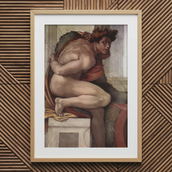 Ignudo - Michelangelo Divine Male Art Print / Toile, 20x30’’ / 51x76cm / Cadre naturel / Passe-partout, Affiches, estampes & œuvres d’art visuel, Toby