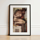 Ignudo - Michelangelo Divine Male Art Print / Canvas, 12x18’’ / 31x46cm / Black Frame / Matboard, Posters Prints & Visual Artwork, Toby Leon