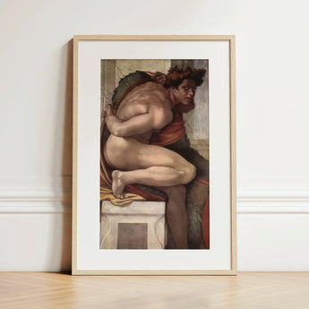 Ignudo - Michelangelo Divine Male Art Print / Canvas, 12x18’’ / 31x46cm / Natural Frame / Matboard, Posters Prints & Visual Artwork, Toby